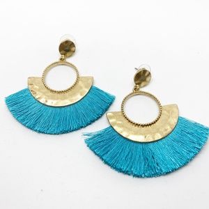 Gold & Teal Fringe Earrings